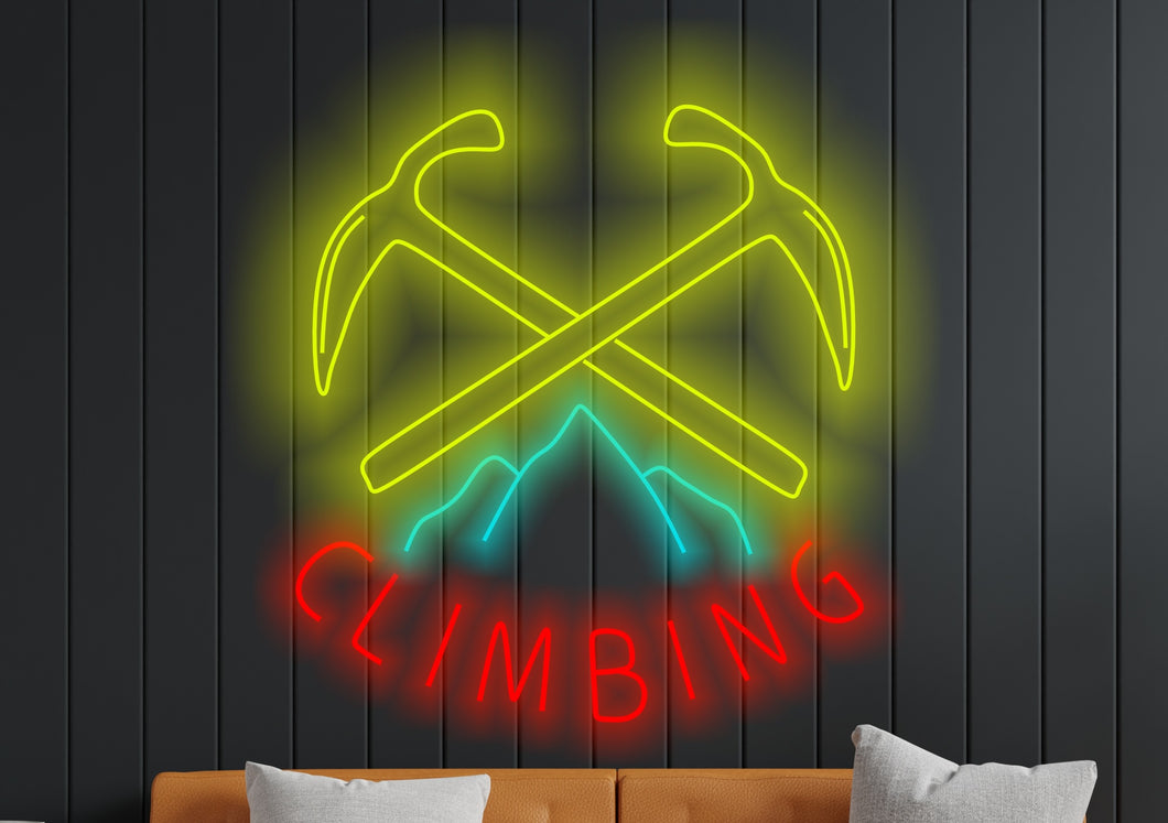Сlimbing logo neon sign, Neon sign for rock climbers