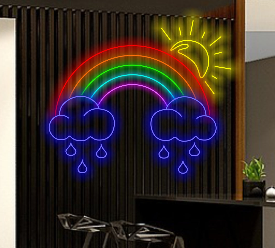 Rainbow Cloud Neon Sign and Sun, Cloud Neon Light, Rainbow and Sun Night Light