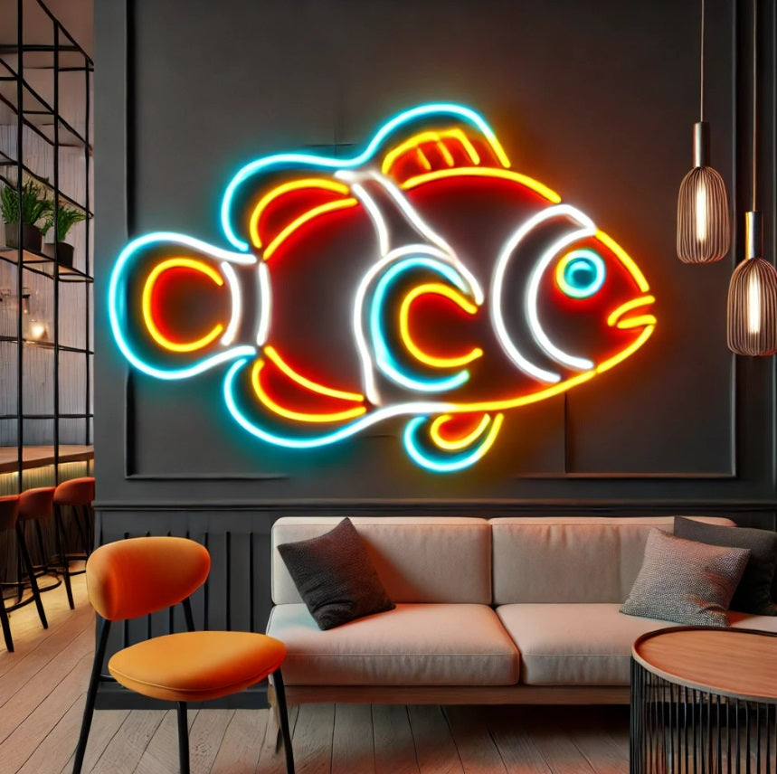 Clownfish neon sign, clown fish neon light, Nemo neon sign, clownfish LED sign, aquarium neon sign, tropical fish neon light, ocean theme neon sign, fish tank neon light, orange fish neon sign, sea life neon sign