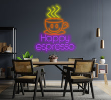 Load image into Gallery viewer, Coffee neon sign, happy espresso with coffee cup led light, coffee cup neon sign, neon coffee ideas, Coffee Shop Neon Sign
