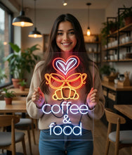 Load image into Gallery viewer, Neon sign coffee and food, neon sign for cafe, neon sign for fast food, neon sign for street food
