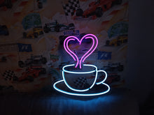 Load image into Gallery viewer, Coffee Cup Neon Sign with Heart Steam – Cozy Cafe LED Neon Wall Decor, Coffee Lover Gift
