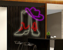 Load image into Gallery viewer, Cowboy Boots and Hat, Cowboy Boots Neon Sign, Cowboy Hat Led Sign, Cowboy Led Lights
