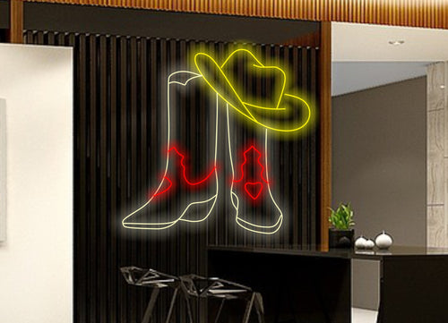 Cowboy Boots and Hat, Cowboy Boots Neon Sign, Cowboy Hat Led Sign