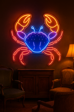 Load image into Gallery viewer, Crab Neon Sign, Blue crab neon sign, Crustacean neon sign, Shellfish neon sign Multicolor
