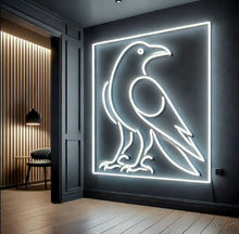 Load image into Gallery viewer, Raven in Frame Neon Sign, Crow portrait neon sign, Gothic bird neon sign
