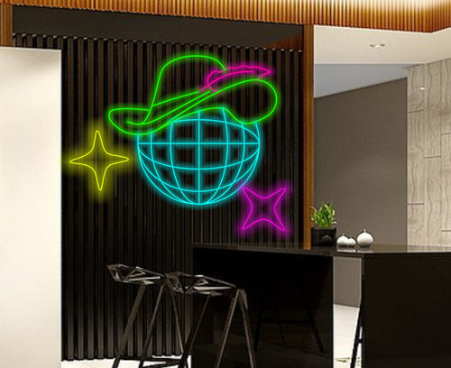 Disco ball led light, Disco Cowboy Sign, Cowboy Hat Sign
