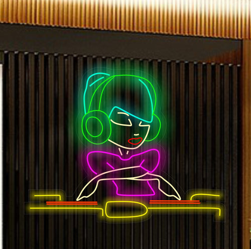 woman dj neon sign