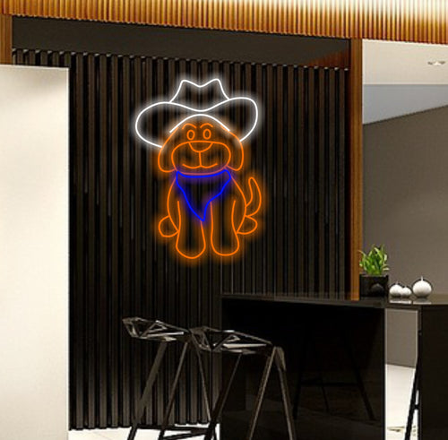 Cute Dog With Hat LED Light, Dog Cowboy Hat Neon Sign, Dog Hat Neon Sign