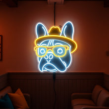Load image into Gallery viewer, Bulldog In Hat And Sunglasses neon sign, Stylish Bulldog neon sign, Dapper Bulldog neon sign Multicolor
