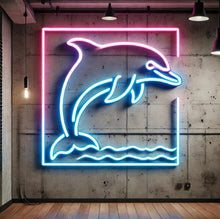 Load image into Gallery viewer, Dolphin neon light, dolphin neon sign, dolphin LED sign, dolphin neon wall art, dolphin-shaped neon light, dolphin neon light decor, custom dolphin neon sign, dolphin neon lamp, dolphin neon light sign
