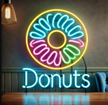 Load image into Gallery viewer, Donut neon sign, neon donut sign, neon sign donut, donut shop neon sign, pink donut neon sign, glazed donut neon sign, aesthetic donut neon sign, donut LED sign, light up donut sign, neon doughnut sign
