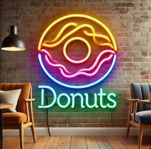 Load image into Gallery viewer, Donut neon sign, neon donut sign, neon sign donut, donut shop neon sign, pink donut neon sign, glazed donut neon sign, aesthetic donut neon sign, donut LED sign, light up donut sign, neon doughnut sign

