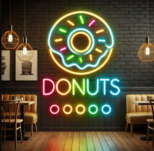 Load image into Gallery viewer, Donuts neon sign, neon donut sign, neon sign donut, donut shop neon sign, pink donut neon sign, glazed donut neon sign, aesthetic donut neon sign, donut LED sign, light up donut sign, neon doughnut sign
