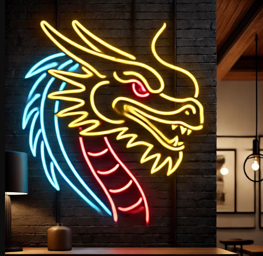 Dragon head neon sign, dragon neon light, neon dragon sign, neon dragon head, LED dragon sign, dragon wall light, neon dragon lamp, dragon head LED sign, glowing dragon sign, neon fantasy sign