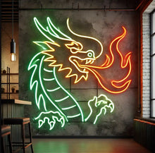 Load image into Gallery viewer, Fire Dragon Neon Sign, Dragon Profile Neon Sign, Flame Drake Neon Sign Multicolor
