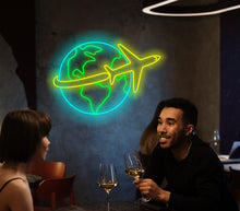 Load image into Gallery viewer, Travel neon sign, planet earth neon sign, airplane neon sign

