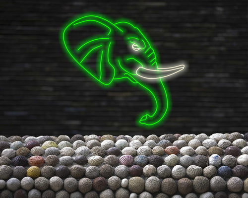 Elephant neon sign, Elephant head-shaped neon light, Lighted elephant face sign,