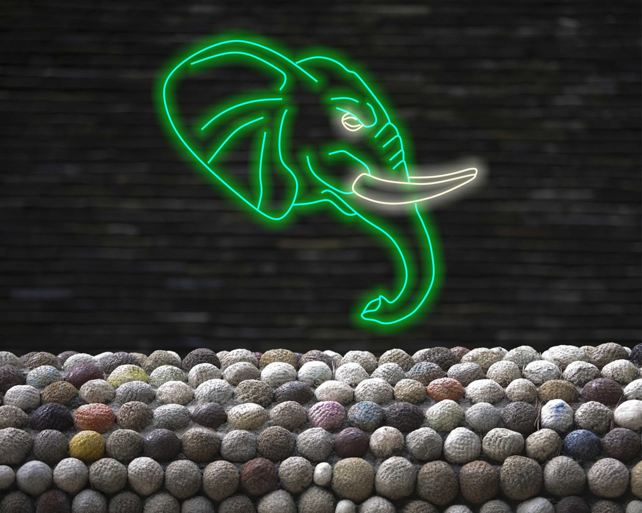 Elephant neon sign Elephant head shaped neon light Lighted elephant face sign Mammoth neon sign Tusked animal neon sign Giant herbivore