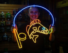 Load image into Gallery viewer, Fish neon sign, Neon sign with walleye fishing, Walleye neon sign for sale, Fishing neon sign with walleye, Fisherman's neon sign with walleye, Walleye hook Multicolor
