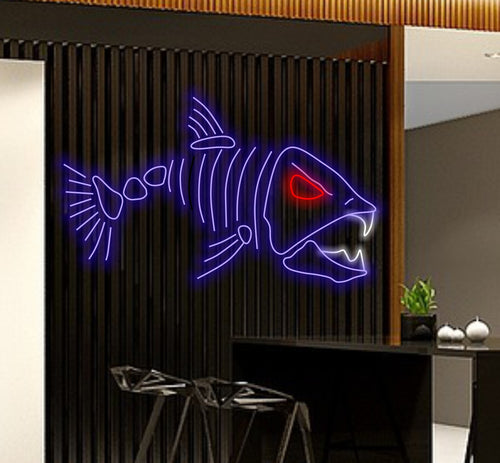 Skeleton fish neon, Fish Skeleton sign, Fishing neon sign, Fish neon sign, Fish led light