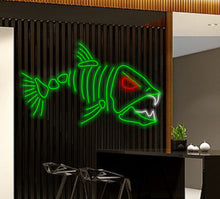 Load image into Gallery viewer, Skeleton fish neon, Fish Skeleton sign, Fishing neon sign, Fish neon sign, Fish led light
