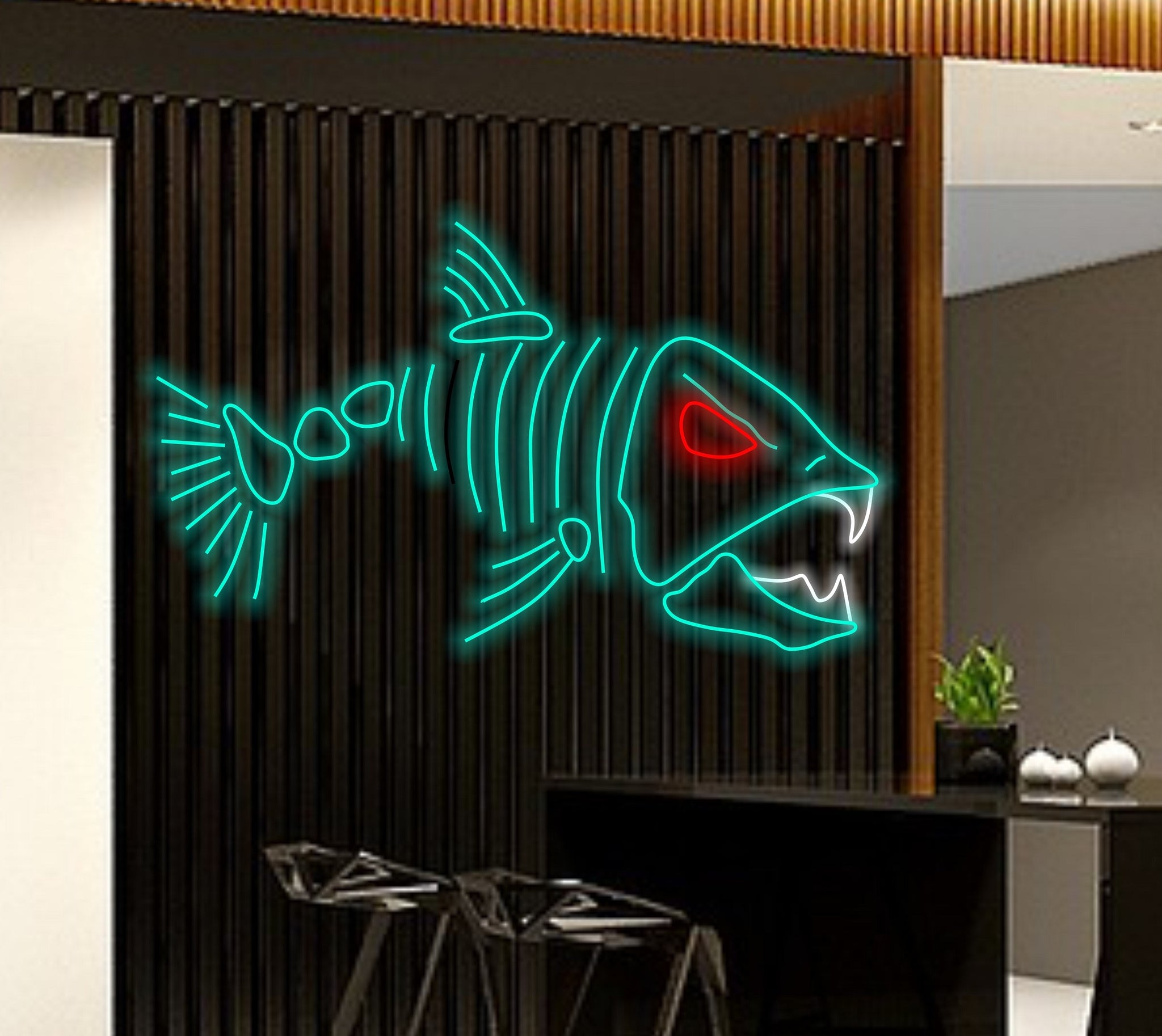 Skeleton fish neon, Fish Skeleton sign, Fishing neon sign, Fish