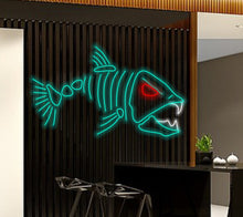 Load image into Gallery viewer, Skeleton fish neon, Fish Skeleton sign, Fishing neon sign, Fish neon sign, Fish led light
