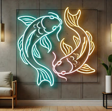 Load image into Gallery viewer, Two Koi Fish Top View Neon Sign, Japanese koi neon sign, twin koi carp neon sign, koi pond neon sign
