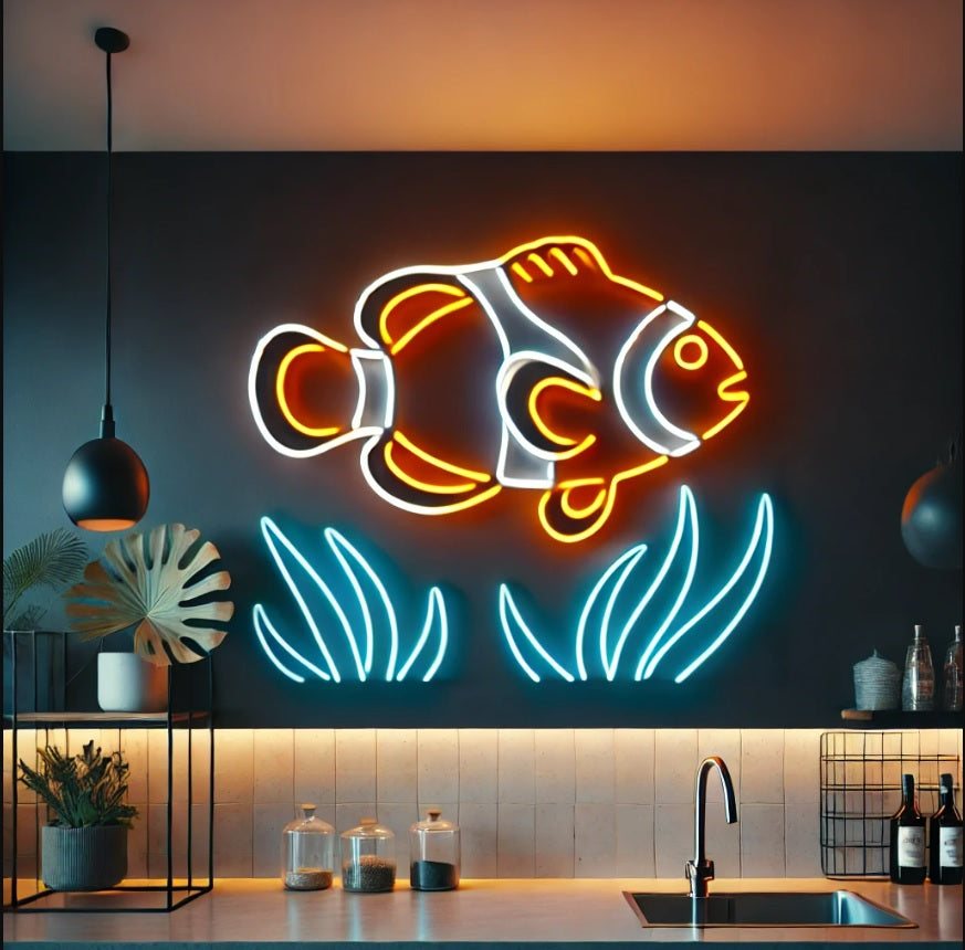 Clownfish neon sign, clown fish neon light, Nemo neon sign, clownfish LED sign, aquarium neon sign, tropical fish neon light, ocean theme neon sign, fish tank neon light, orange fish neon sign, sea life neon sign