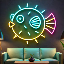 Load image into Gallery viewer, Blowfish Neon Sign, fugu fish neon sign, inflated fish neon sign, sea puffer neon sign Multicolor
