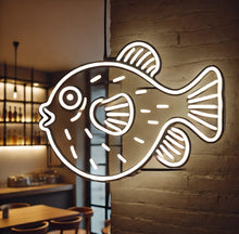 Load image into Gallery viewer, Fugu Fish Neon Sign, pufferfish neon sign, blowfish neon sign, spiky fish neon sign
