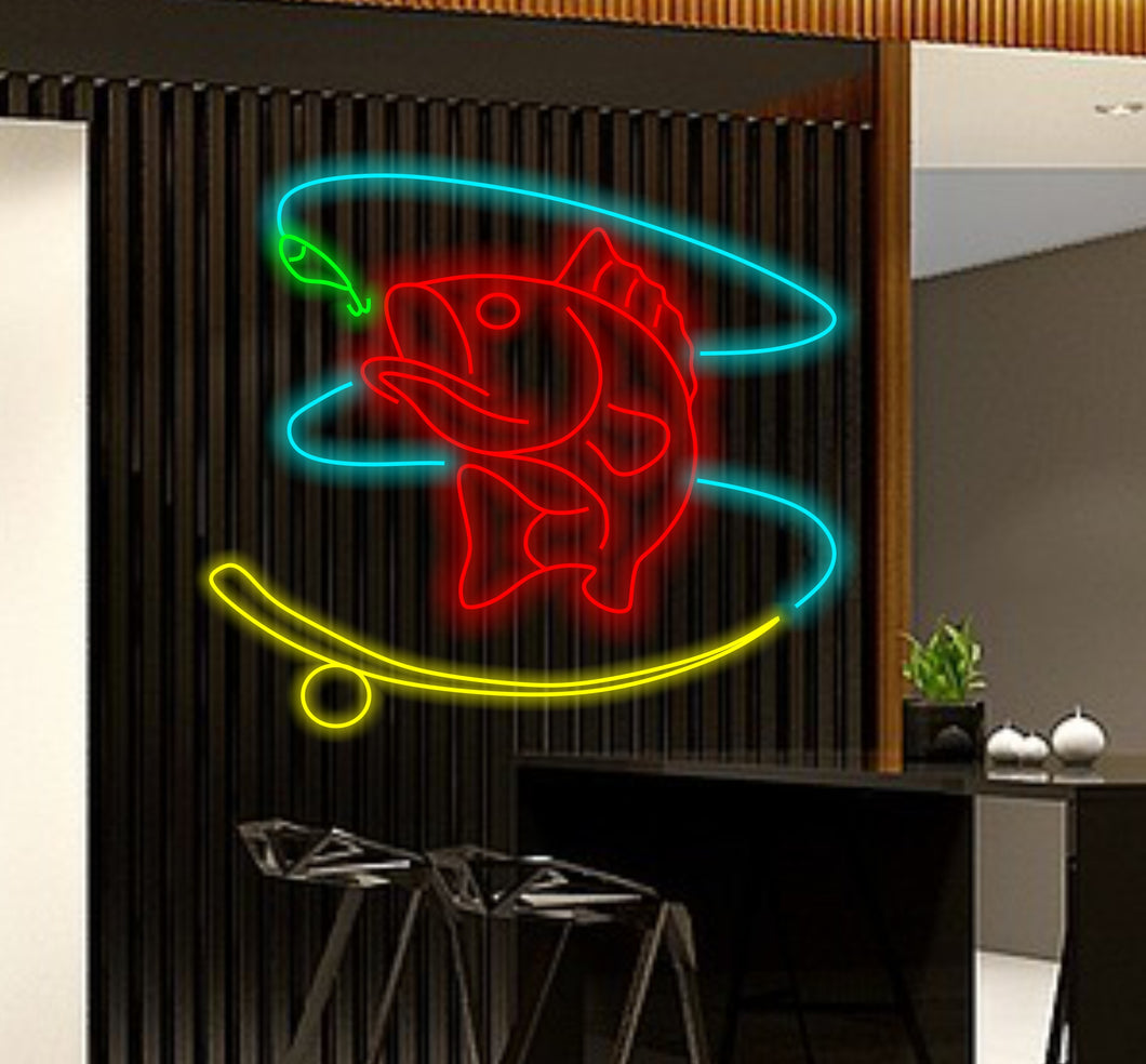 Fishing neon sign, Neon sign with fishing design, Custom fishing neon sign, Neon sign with fishing design, Neon sign for fishing enthusiasts