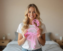Load image into Gallery viewer, Pink Flamingo Neon Sign, tropical flamingo neon sign, flamingo bird neon sign, Miami style neon sign
