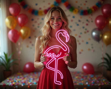 Load image into Gallery viewer, Pink Flamingo Neon Sign, tropical flamingo neon sign, flamingo bird neon sign, Miami style neon sign
