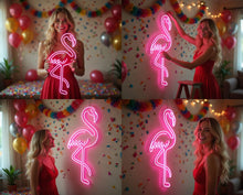 Load image into Gallery viewer, Pink Flamingo Neon Sign, tropical flamingo neon sign, flamingo bird neon sign, Miami style neon sign
