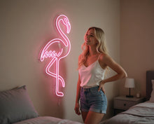 Load image into Gallery viewer, Pink Flamingo Neon Sign, tropical flamingo neon sign, flamingo bird neon sign, Miami style neon sign
