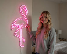Load image into Gallery viewer, Pink Flamingo Neon Sign, tropical flamingo neon sign, flamingo bird neon sign, Miami style neon sign
