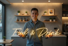 Load image into Gallery viewer, Food and Drink Neon Sign, Eat &amp; Drink neon sign, Bar Menu neon sign, Cafe neon sign
