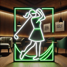 Load image into Gallery viewer, Golfer Swing Neon Sign, golf swing silhouette neon sign, golf player neon sign, tee shot neon sign
