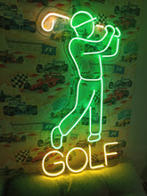 Load image into Gallery viewer, Golf Neon Sign with Golfer | Custom Golf LED Neon Light for Man Cave, Bar or Game Room Decor 25in green
