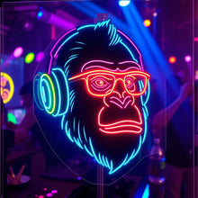 Load image into Gallery viewer, Gorilla Neon Sign with Headphones – Cool DJ Neon Light for Bar, Studio or Man Cave Decor
