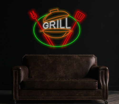 Grill neon sign, grill bar led light, BBQ neon light, meat led sign, Wall Decor for Bar Bedroom Garage