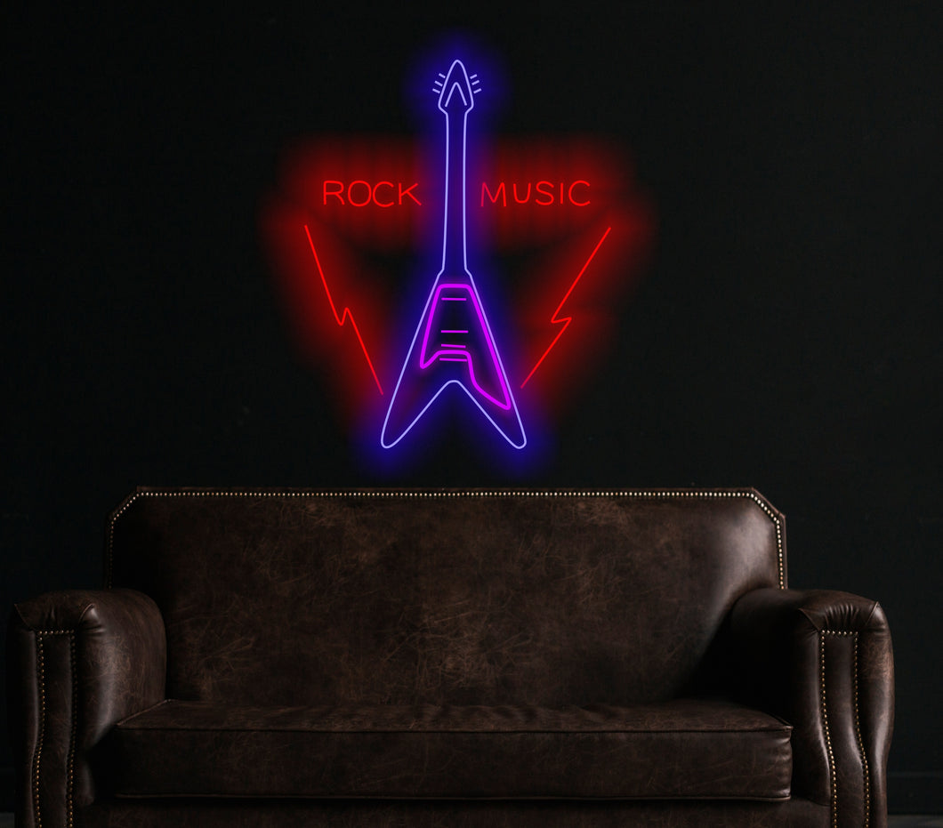 Guitar LED Neon Sign, Music Wall Decor For Home, Music Studio, Bar or Room, The best gift for rock fans