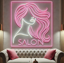 Load image into Gallery viewer, Hair Salon Neon Sign, Framed hair studio neon sign, Beauty parlor neon sign Pink
