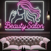 Load image into Gallery viewer, Beauty Salon Neon Sign, Hairstyle silhouette neon sign, Hair salon neon sign Pink
