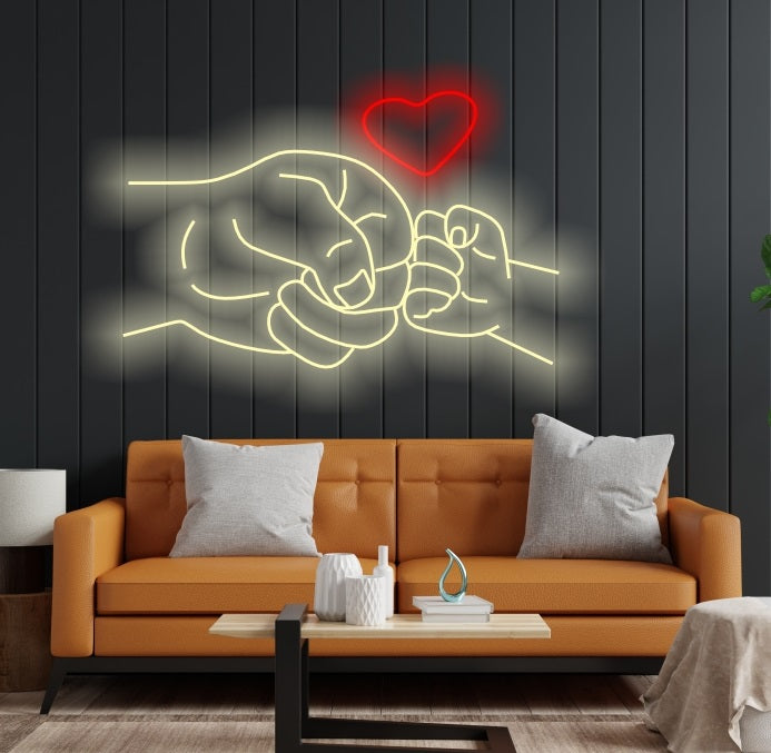Hand Neon Sign, neon sign hand of man and child, father's day neon sign, Parent and Child Holding Hands Neon Sign, Dad child hand neon sign