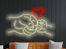 Load image into Gallery viewer, Hand Neon Sign, neon sign hand of man and child, father&#39;s day neon sign, Parent and Child Holding Hands Neon Sign, Dad child hand neon sign
