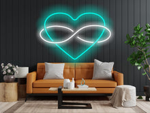 Load image into Gallery viewer, Neon heart sign with infinity symbol for lovers, infinity sign and heart valentine&#39;s day gift, neon sign for heart-shaped wedding decor
