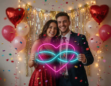 Load image into Gallery viewer, Neon heart sign with infinity symbol for lovers, infinity sign and heart valentine's day gift, neon sign for heart-shaped wedding decor

